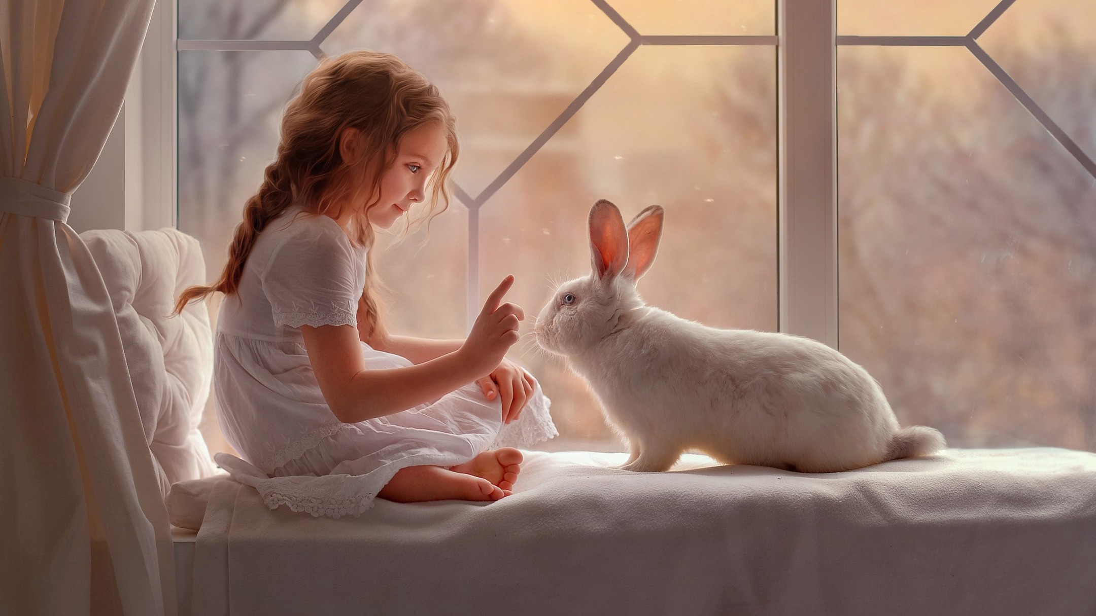 Cute Girl And Rabbit HD wallpaper